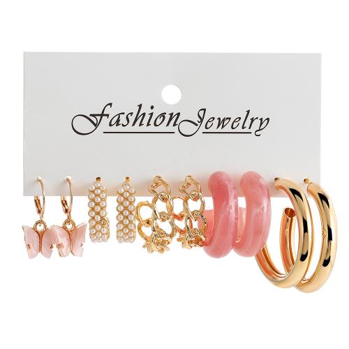 Zinc Alloy Earring Set, with Resin & Plastic Pearl, plated, for woman & hollow 