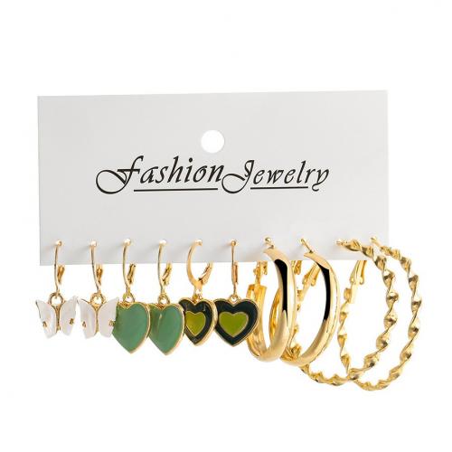 Zinc Alloy Earring Set, with Plastic Pearl & Acrylic, gold color plated & for woman & enamel 