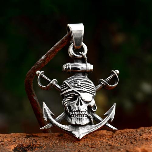 Stainless Steel Skull Pendant, 304 Stainless Steel, Pirate Fishhook, polished, vintage & DIY, original color [
