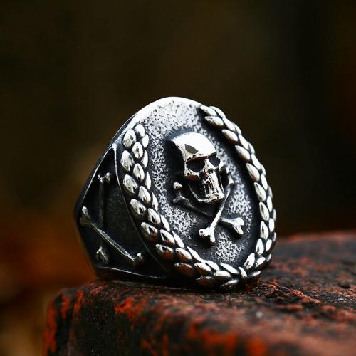 304 Stainless Steel Finger Ring, Skull, polished, vintage & for man, original color, US Ring 