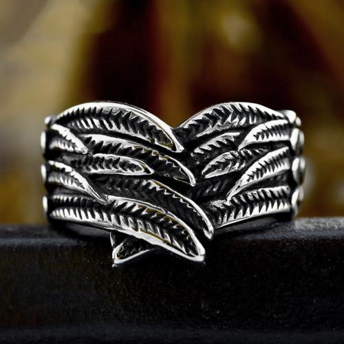 Titanium Steel Finger Ring, Angel Wing, polished, vintage & for man & blacken, original color, US Ring 