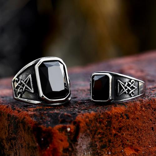 Titanium Steel Finger Ring, with Glass, Geometrical Pattern, polished, vintage  & for man, original color, US Ring 