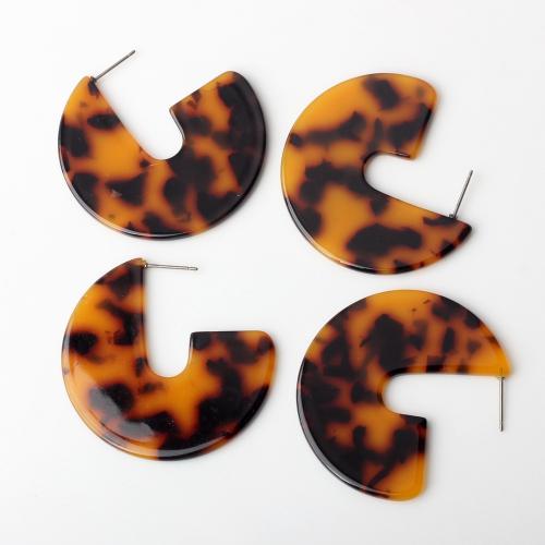 Resin Stud Earring, fashion jewelry & for woman & leopard pattern, mixed colors 