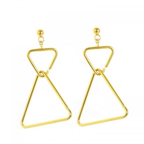 Titanium Steel Earrings, Triangle, Vacuum Ion Plating, fashion jewelry & for woman & hollow, golden, nickel, lead & cadmium free, 62mm 