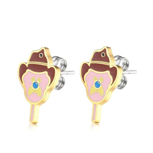 Titanium Steel Earrings, Vacuum Ion Plating, fashion jewelry & for woman & enamel, mixed colors, nickel, lead & cadmium free, 15mm 