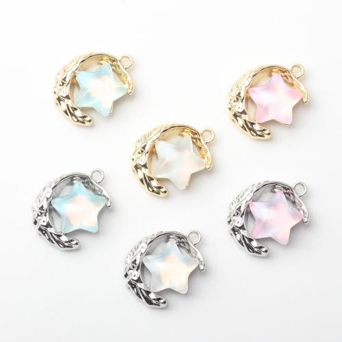 Resin Zinc Alloy Pendants, with Resin, Moon and Star, plated, DIY 