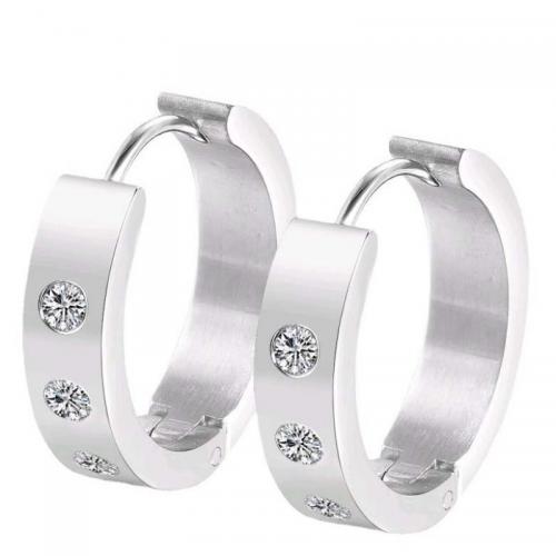 Titanium Steel Earrings, Donut, fashion jewelry & for man & with rhinestone nickel, lead & cadmium free 