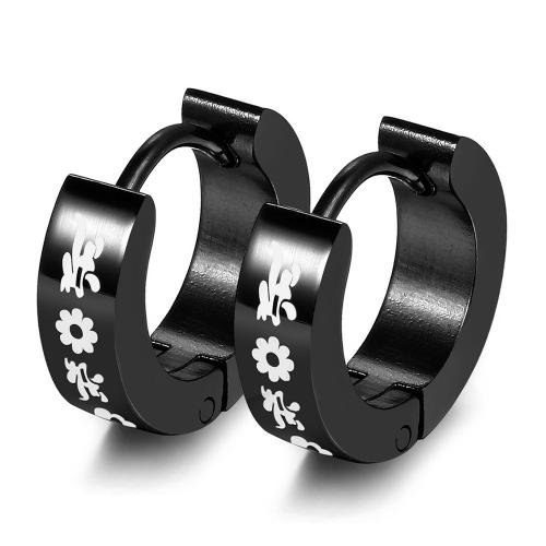 Titanium Steel Earrings, Donut, Vacuum Ion Plating, fashion jewelry & Unisex, black, nickel, lead & cadmium free, 13mm 