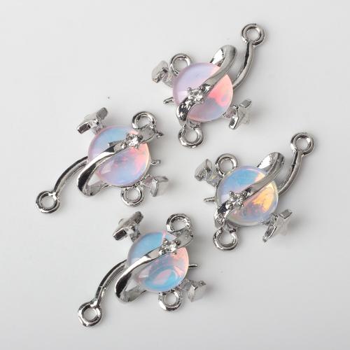 Resin Zinc Alloy Connector, with Resin, silver color plated, DIY & 2/1 loop & with rhinestone [