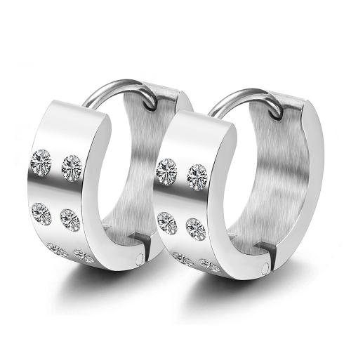 Titanium Steel Earrings, Donut, fashion jewelry & Unisex & with rhinestone, original color, nickel, lead & cadmium free, 17mm 