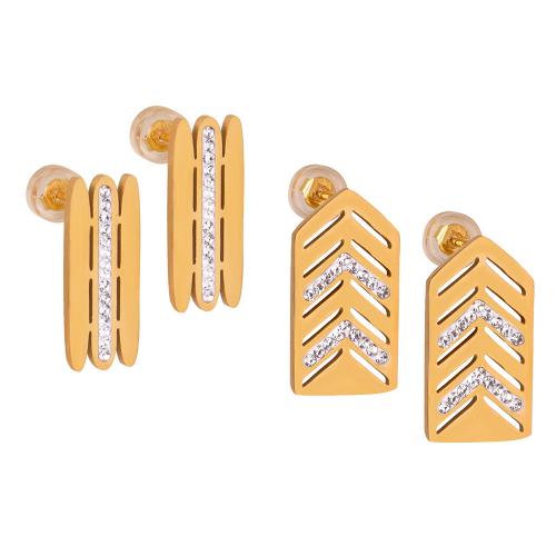 Titanium Steel Earrings, with Czech Rhinestone, 18K gold plated, fashion jewelry & for woman, golden 