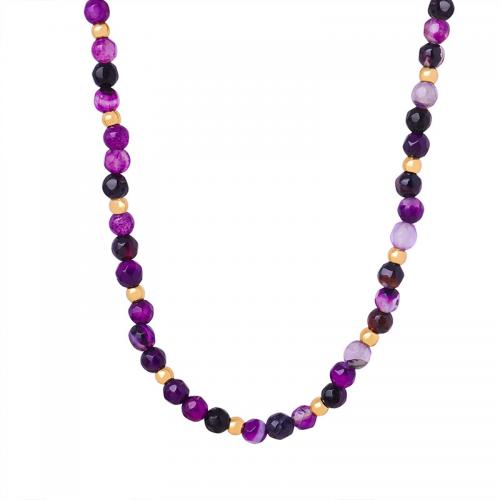 Titanium Steel Jewelry Necklace, Purple Agate, with Titanium Steel, with 7cm extender chain, fashion jewelry & for woman Approx 38 cm 