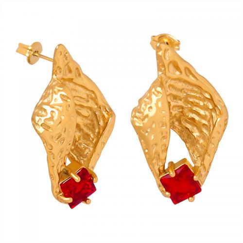 Titanium Steel Earrings, Conch, 18K gold plated, fashion jewelry & micro pave cubic zirconia & for woman, golden 