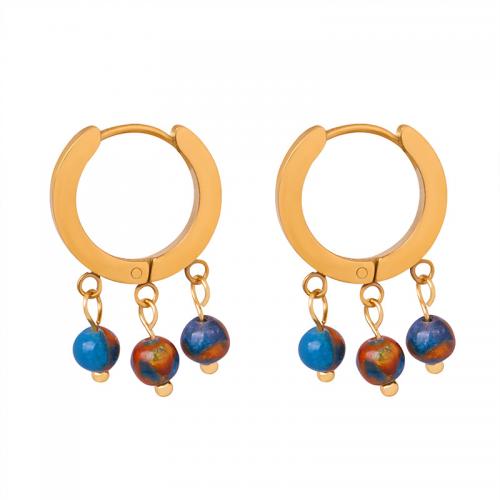 Titanium Steel Earrings, with Agate, 18K gold plated, fashion jewelry & for woman, golden 
