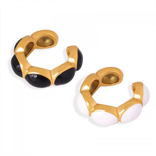 Titanium Steel Earrings, 18K gold plated, fashion jewelry & for woman & enamel, golden 