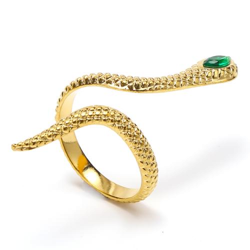Titanium Steel Finger Ring, Snake, fashion jewelry & for woman & with rhinestone, golden 