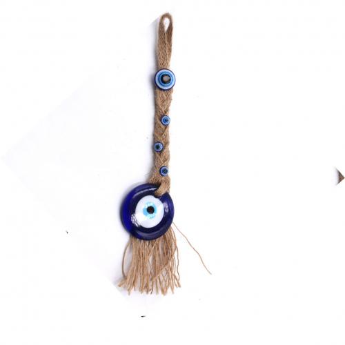 Linen Hanging Ornaments, with Lampwork, for home and office & evil eye pattern, 220mm 