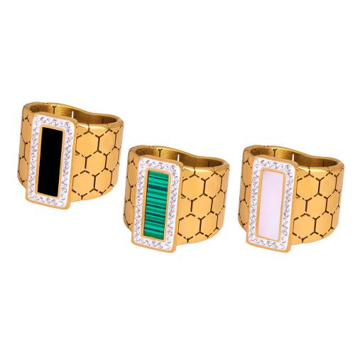 Titanium Steel Finger Ring, with enamel, 18K gold plated  & for woman & with rhinestone .8cm 