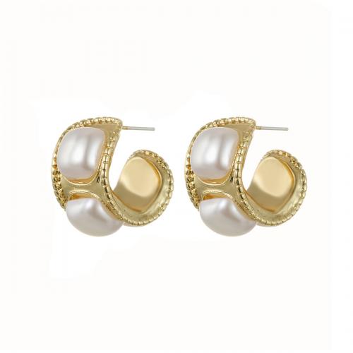 Plastic Pearl Zinc Alloy Earring, with Plastic Pearl, plated, fashion jewelry & for woman, gold 