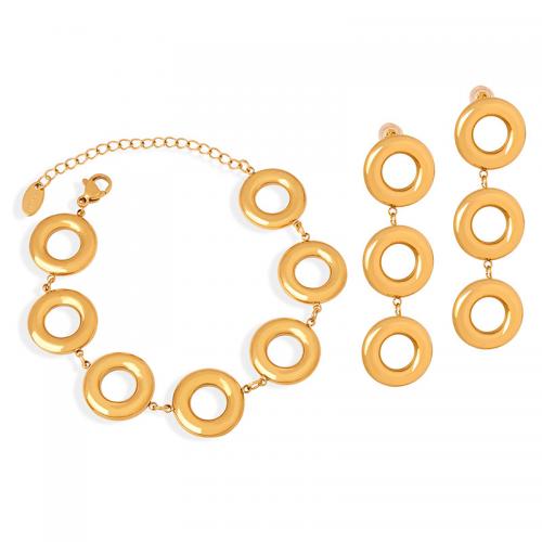 Titanio conjunto de joyas de acero, Partículas de acero, 18K chapado en oro, Joyería & diferentes estilos para la opción & para mujer, Vendido por UD