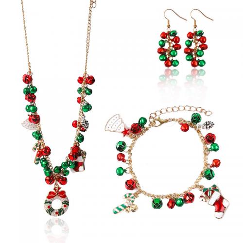 Conjuntos de joya de aleación de cinc de moda, aleación de zinc, pulsera & pendiente & collar, barnizado, Diseño de Navidad & tres piezas & para mujer, Vendido por Set