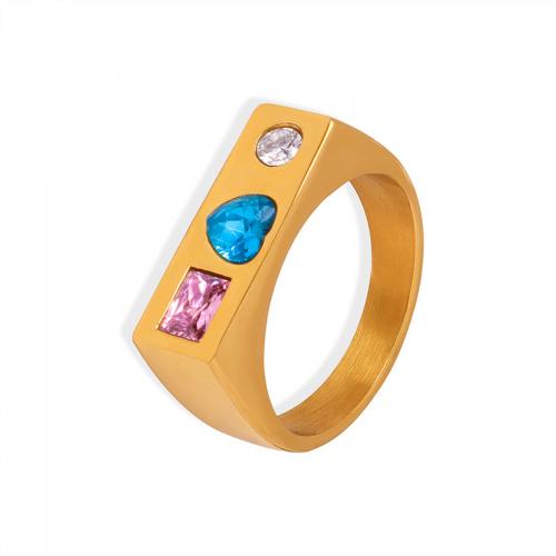 Титан Сталь палец кольцо, титан, Другое покрытие, разный размер для выбора & инкрустированное микро кубического циркония & Женский, Много цветов для выбора mm, продается PC