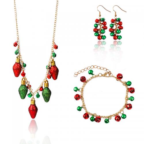 Conjuntos de joya de aleación de cinc de moda, aleación de zinc, pulsera & pendiente & collar, barnizado, Diseño de Navidad & tres piezas & para mujer, Vendido por Set
