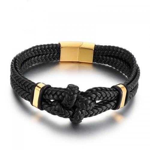 PU Leather Cord Bracelets, Faux Leather, with 304 Stainless Steel, plated, Double Layer & fashion jewelry & for man Approx 210 mm 