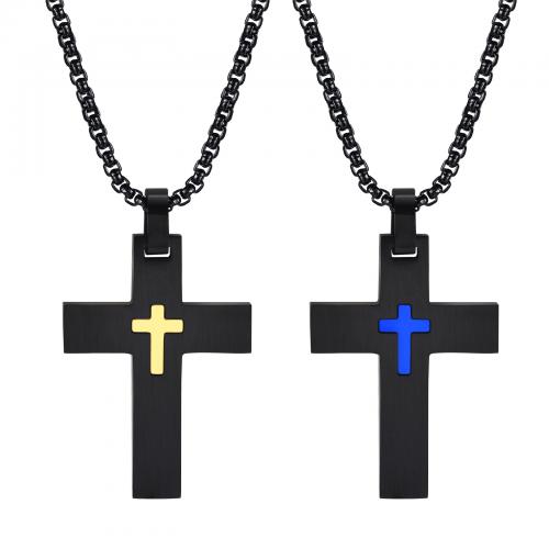 Stainless Steel Jewelry Necklace, 304 Stainless Steel, Cross, black ionic, fashion jewelry & for man x30mm Approx 600 mm 