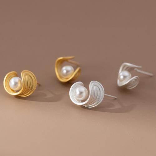 Sterling Silver Stud Earring, 925 Sterling Silver, with Plastic Pearl, plated, for woman 12mm 