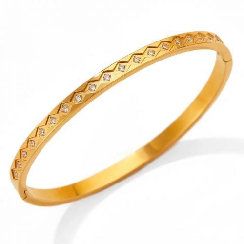 Stainless Steel Bangle, 304 Stainless Steel, with Rhinestone, 18K gold plated, fashion jewelry & for woman, golden 