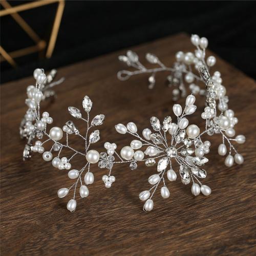 Headband, Zinc Alloy, with Crystal & Plastic Pearl, fashion jewelry & for woman, silver color 