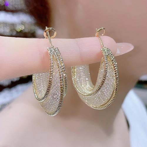 Zinc Alloy Drop Earring, Geometrical Pattern, gold color plated, for woman & hollow 