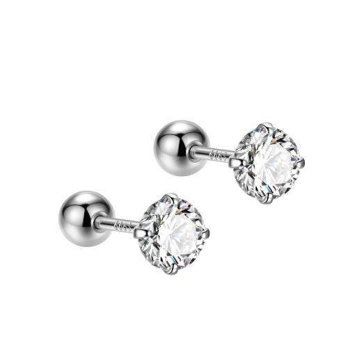 925 Sterling Silver Stud Earring, platinum plated & for woman & with rhinestone 