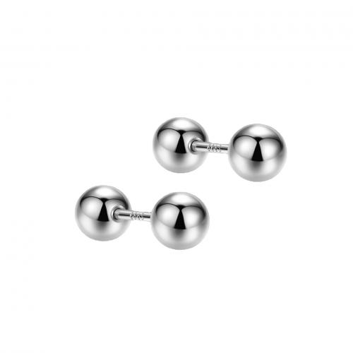 925 Sterling Silver Stud Earring, Round, platinum plated & for woman 