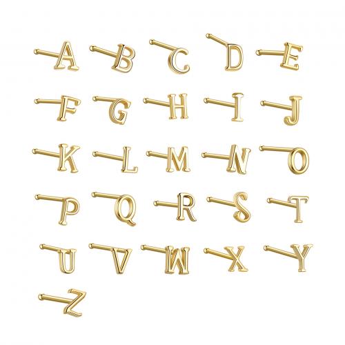 925 Sterling Silver Nose Piercing Jewelry, Alphabet Letter, plated, Unisex 