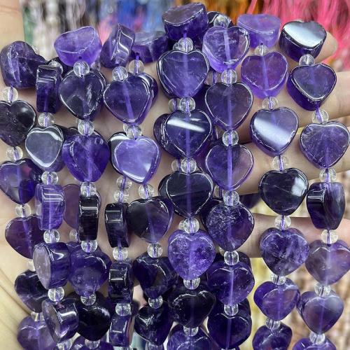 天然紫水晶のビーズ, アメジスト, ハート形, DIY, パープル, 16mm, 長さ:約 38 センチ, 売り手 ストランド