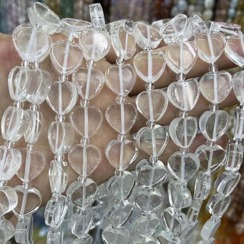 自然透明石英ガラス ビーズ, クリアクォーツ, ハート形, DIY, 透明色（例えばガラス）, 16mm, 長さ:約 38 センチ, 売り手 ストランド