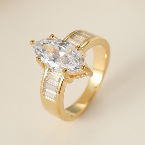 Cubic Zircon Brass Finger Ring, with Cubic Zirconia, Horse Eye, gold color plated, fashion jewelry & for woman, clear 