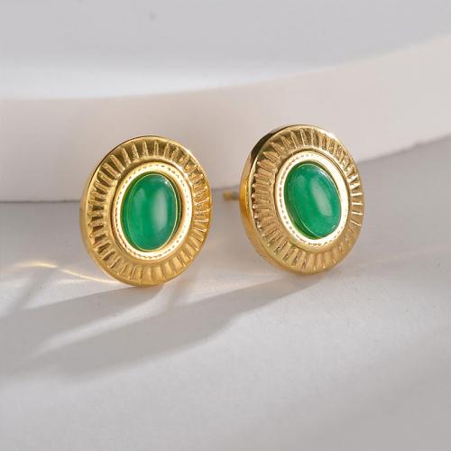 Titanium Steel Earrings, with Jade, 18K gold plated, fashion jewelry & for woman 