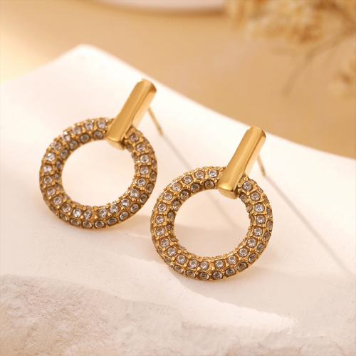 Stainless Steel Drop Earring, 304 Stainless Steel, 18K gold plated, fashion jewelry & micro pave cubic zirconia & for woman 