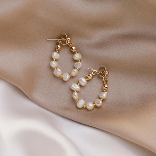 Freshwater Pearl Drop Earring, Zinc Alloy, with Freshwater Pearl, fashion jewelry & for woman, 32mm 
