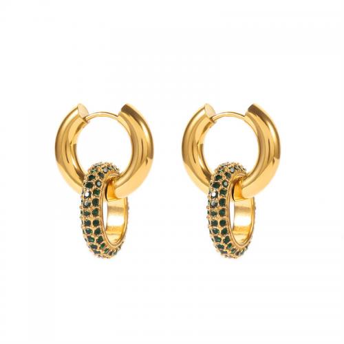 Stainless Steel Drop Earring, 304 Stainless Steel, 18K gold plated, fashion jewelry & micro pave cubic zirconia & for woman 