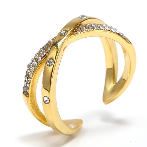 Titanium Steel Finger Ring, fashion jewelry & micro pave cubic zirconia & for woman, golden 