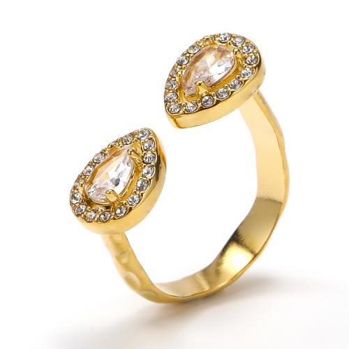 Anillo de dedo de acero Titanium de, Partículas de acero, Joyería & para mujer & con diamantes de imitación, dorado, Vendido por UD