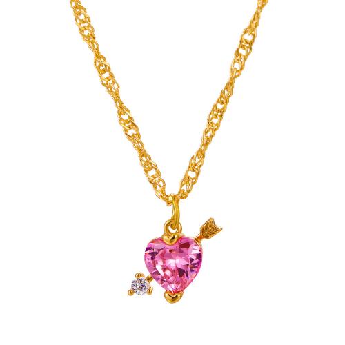 Rhinestone Brass Necklace, with 5cm extender chain, Heart, fashion jewelry & for woman & with rhinestone Approx 47.5 cm 