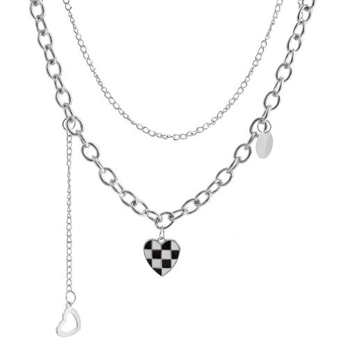 Stainless Steel Sweater Chain Necklace, 304 Stainless Steel, with 5.5cm extender chain, Heart, Double Layer & fashion jewelry & for woman, original color Approx 41.5 cm 