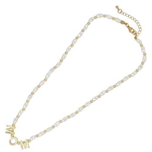 Collar de perlas de plástico, Perlas plásticas, con aleación de zinc, con 5cm extender cadena, hecho a mano, Joyería & para mujer, longitud:aproximado 42 cm, Vendido por UD