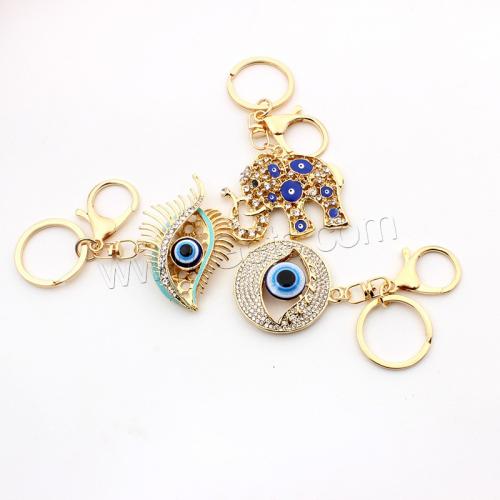 Evil Eye Key Chain, Zinc Alloy, with Lampwork, gold color plated & Unisex & evil eye pattern & with rhinestone 