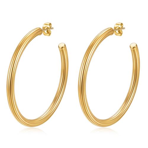 Titanium Steel Earrings, Donut, gold color plated, fashion jewelry & for woman 